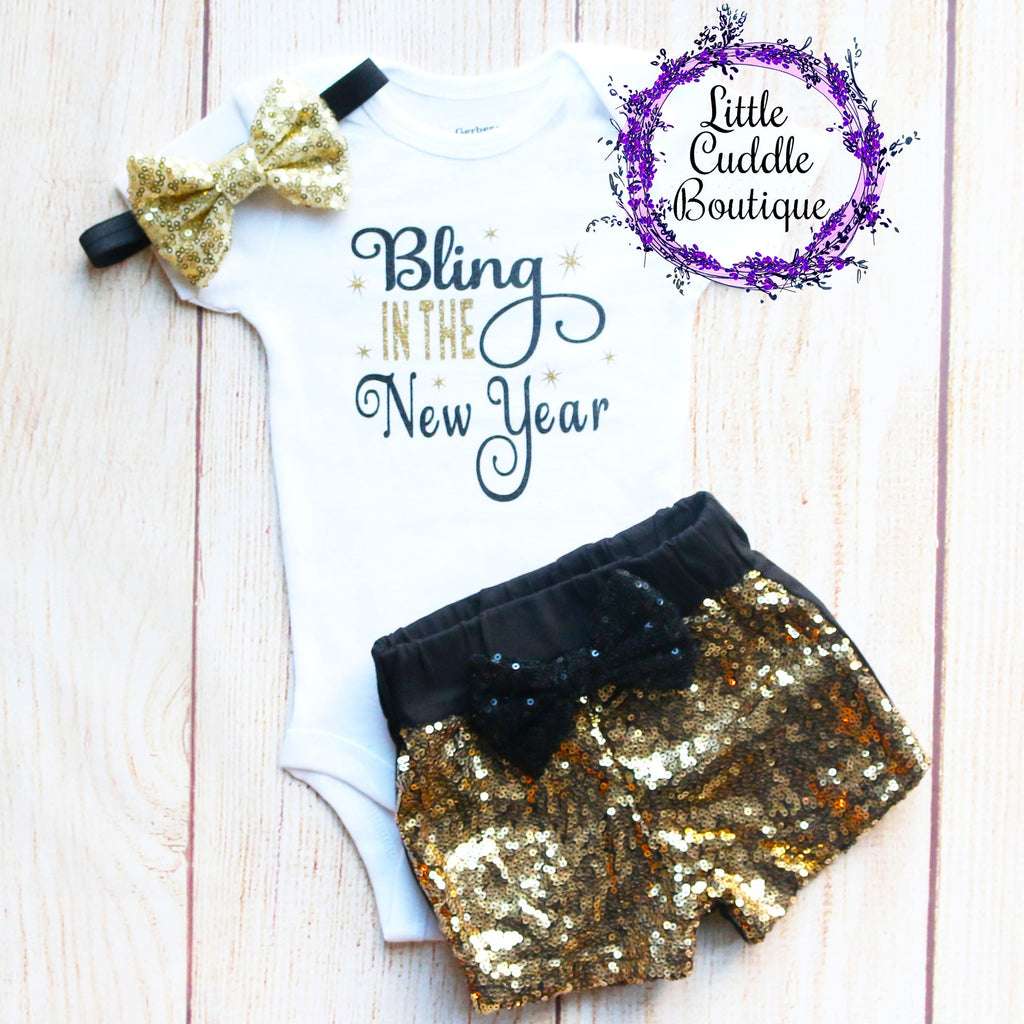 Bling In The New Year Baby Shorts Outfit