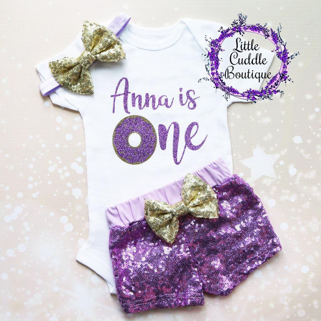 Personalized Donut First Birthday Shorts Outfit
