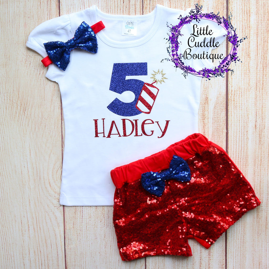 Personalized 4th of July Kids Birthday Shorts Outfit