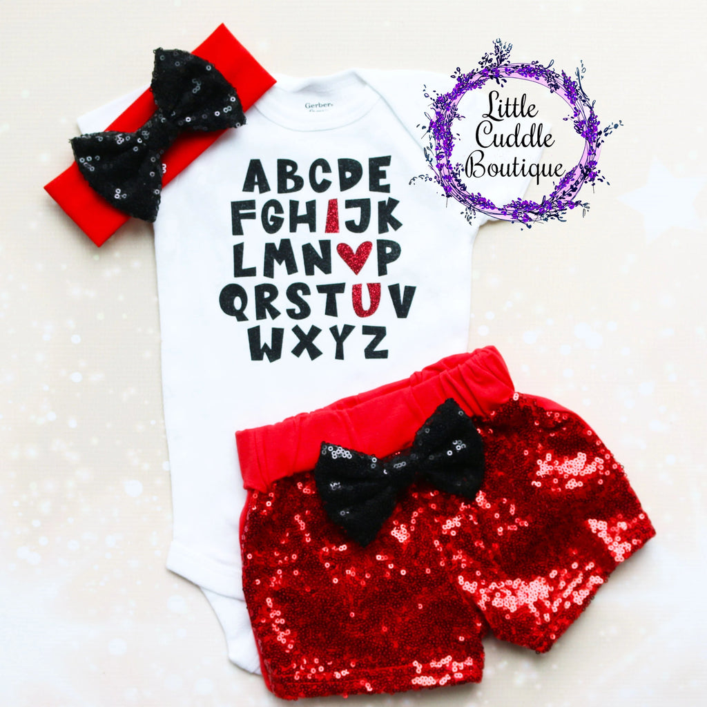 Alphabet I Love You Baby Shorts Outfit