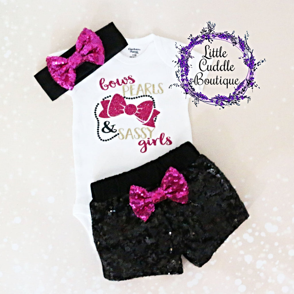 Bows Pearls And Sassy Girls Baby Shorts Outfit