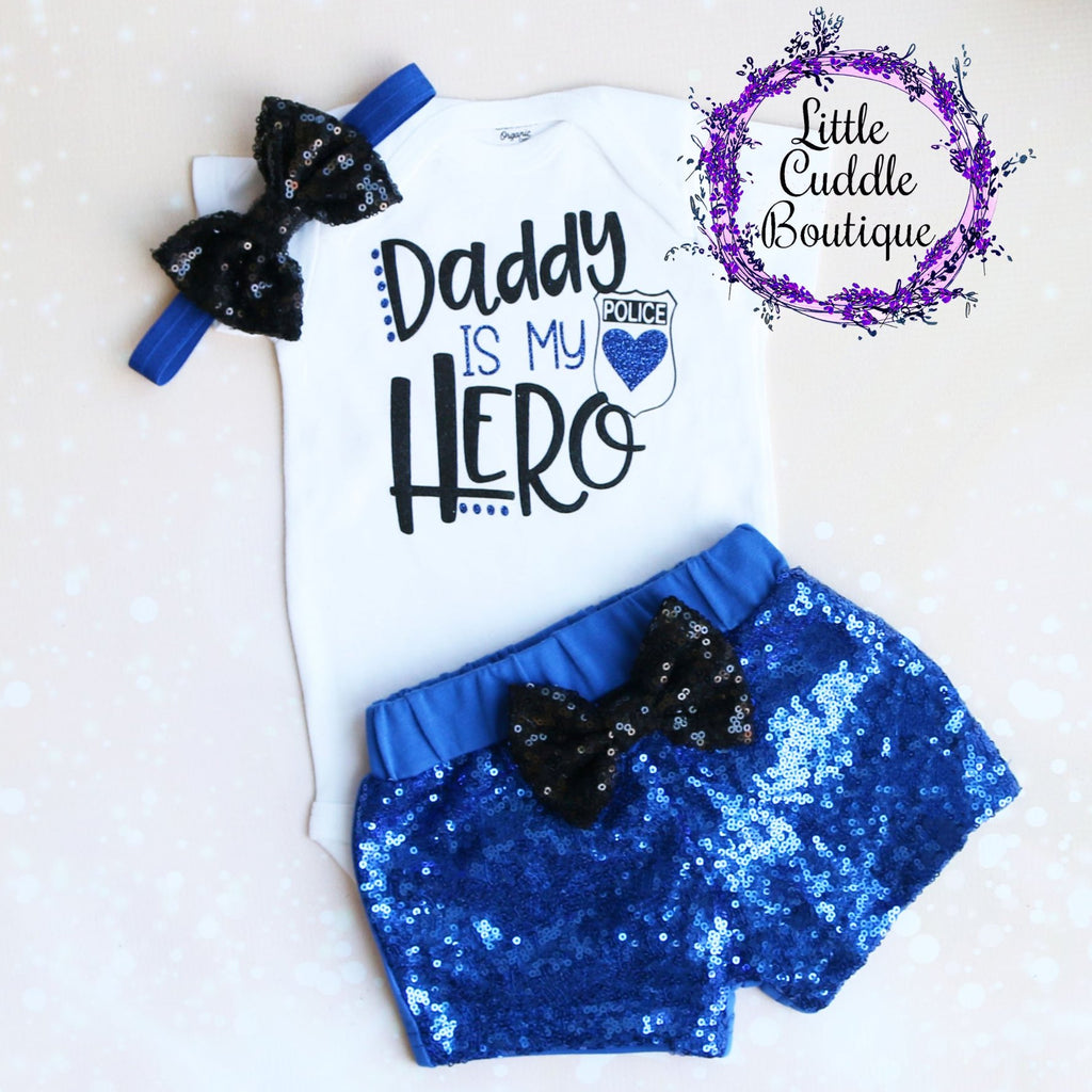 Daddy Is My Hero Police Shorts Outfit