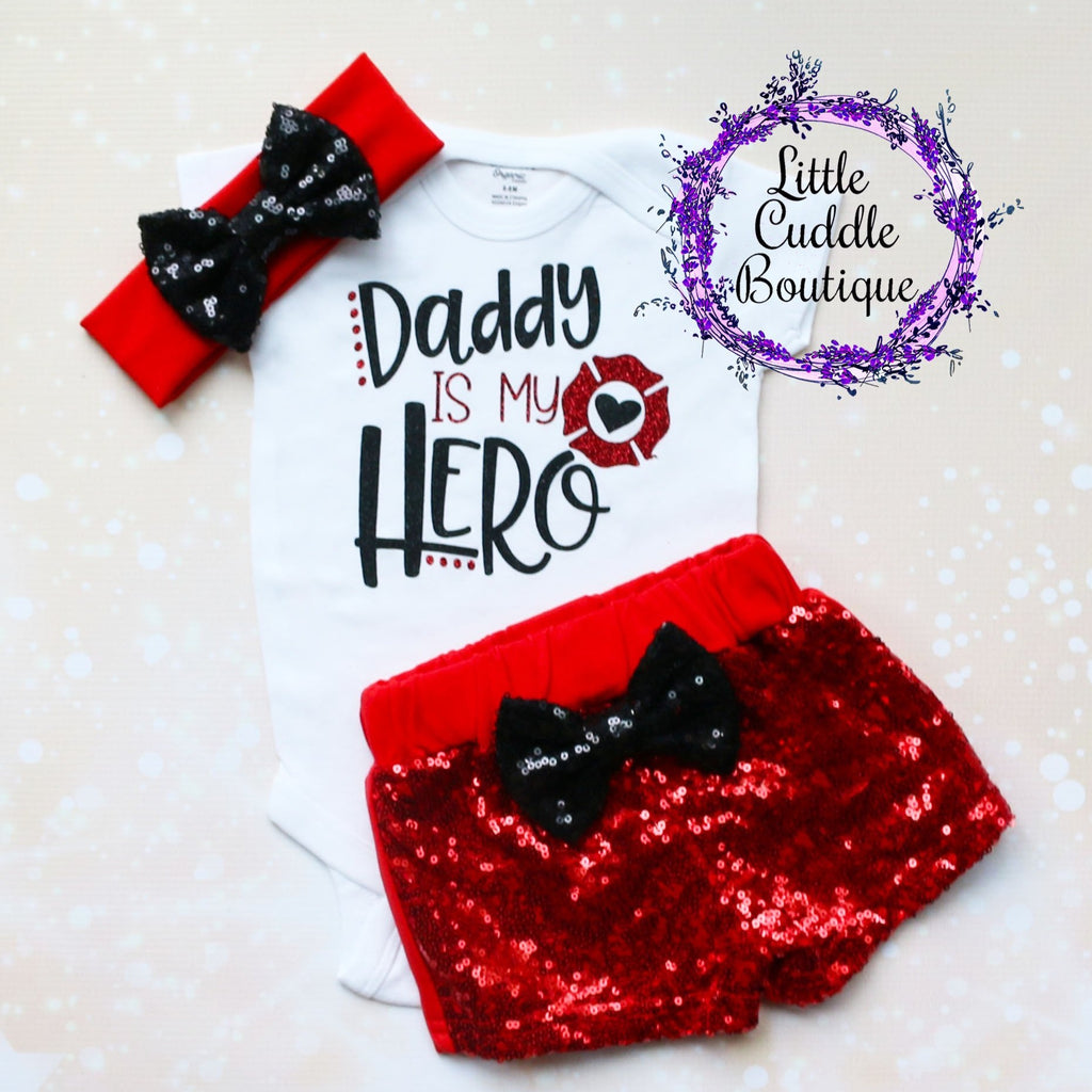 Daddy Is My Hero Firefighter Shorts Outfit