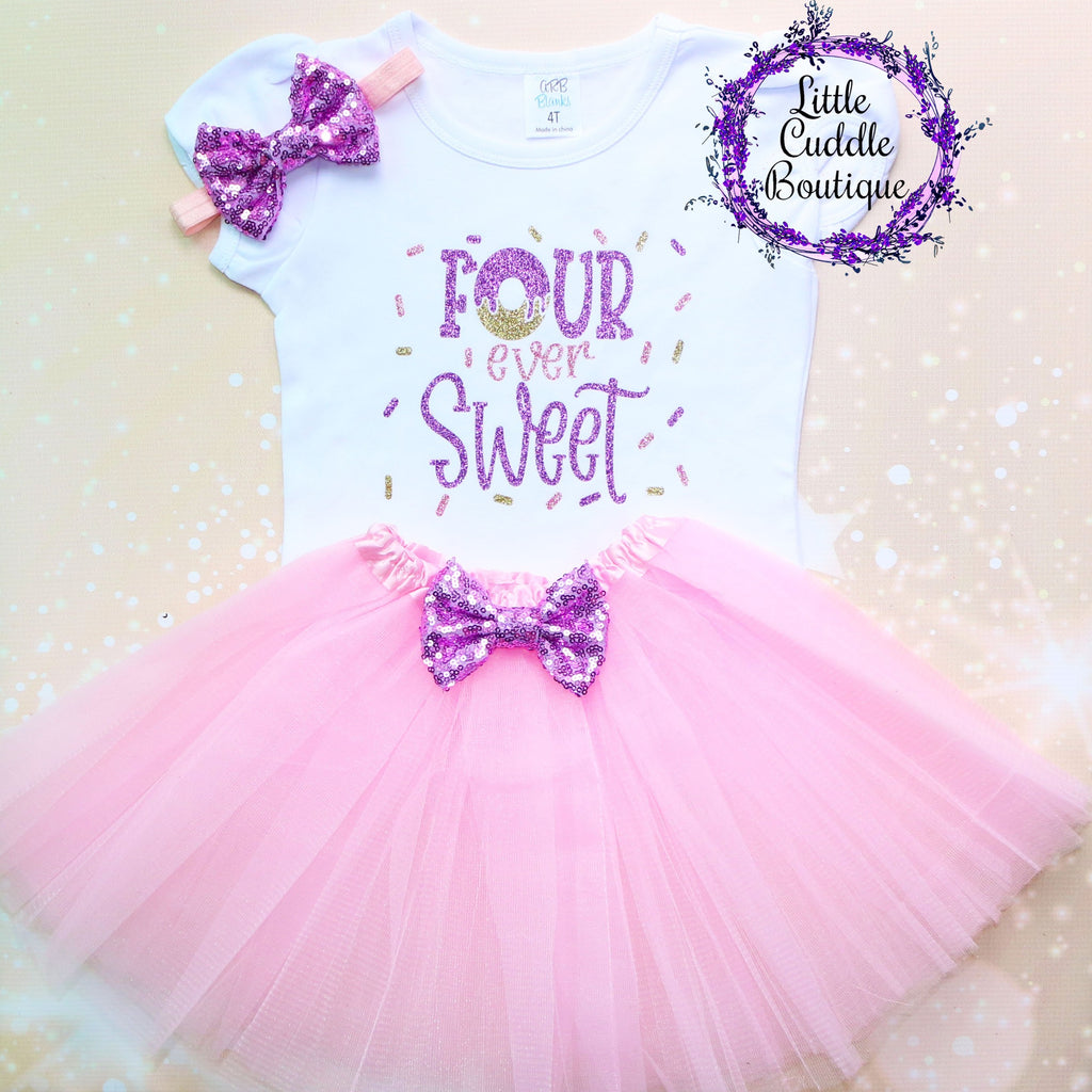 Four Ever Sweet Donut 4th Birthday Tutu Outfit