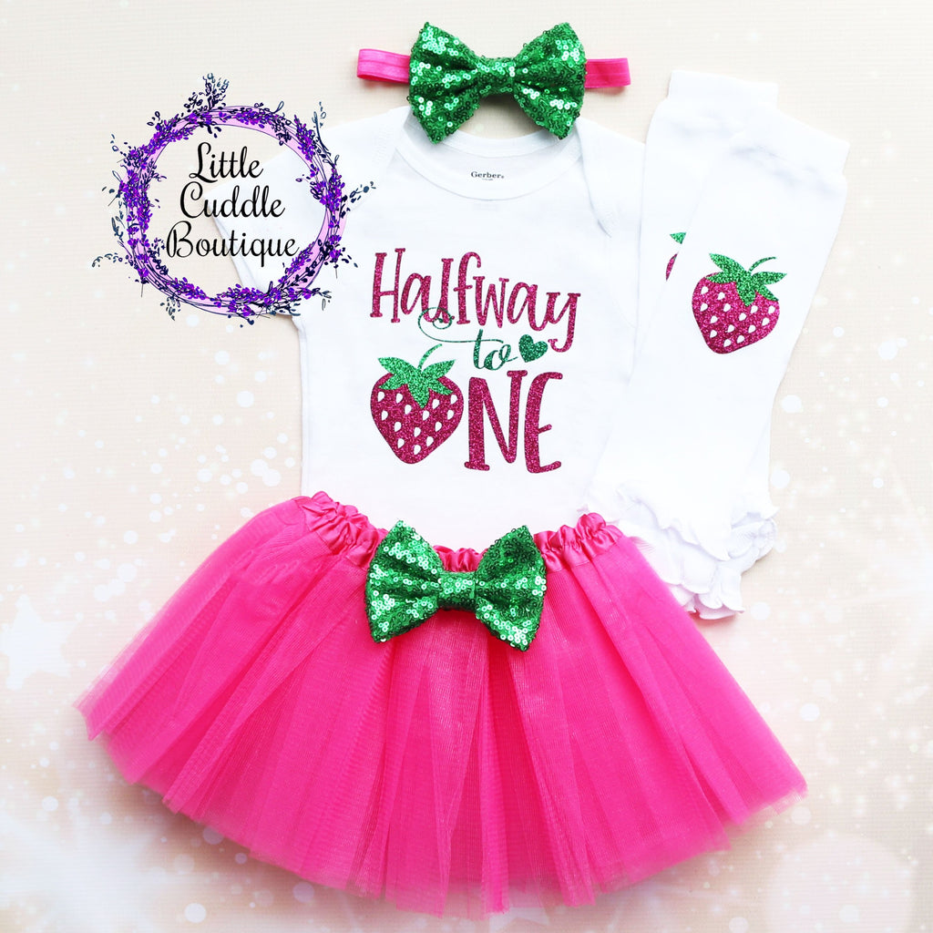 Halfway To One Strawberry Baby Tutu Outfit