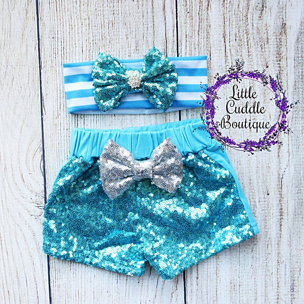 Aqua Headband/Baby Sequin Shorts
