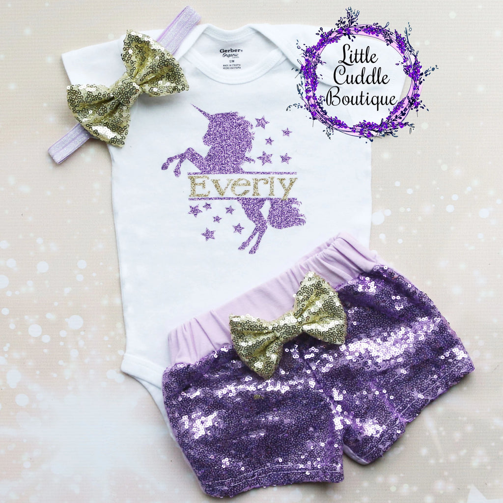 Personalized Unicorn Baby Shorts Outfit