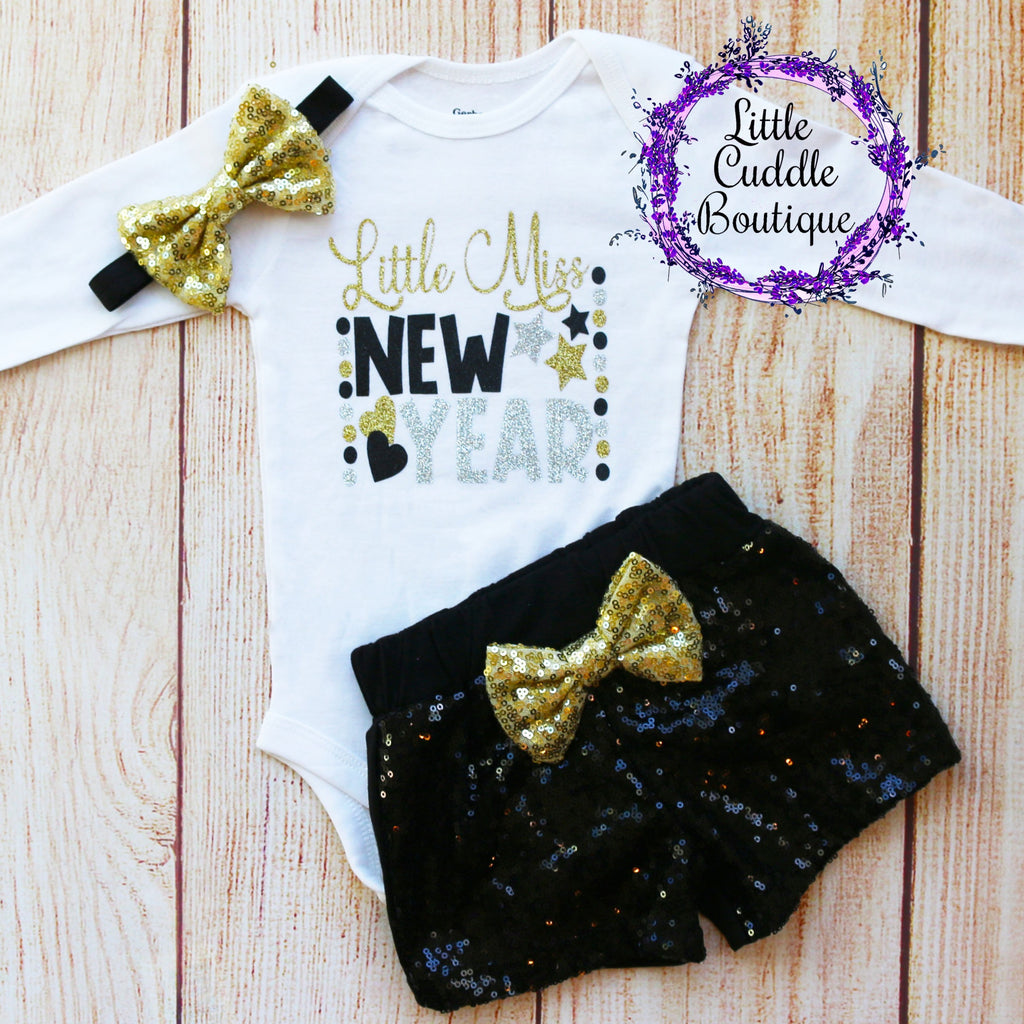 Little Miss New Year Baby Shorts Outfit