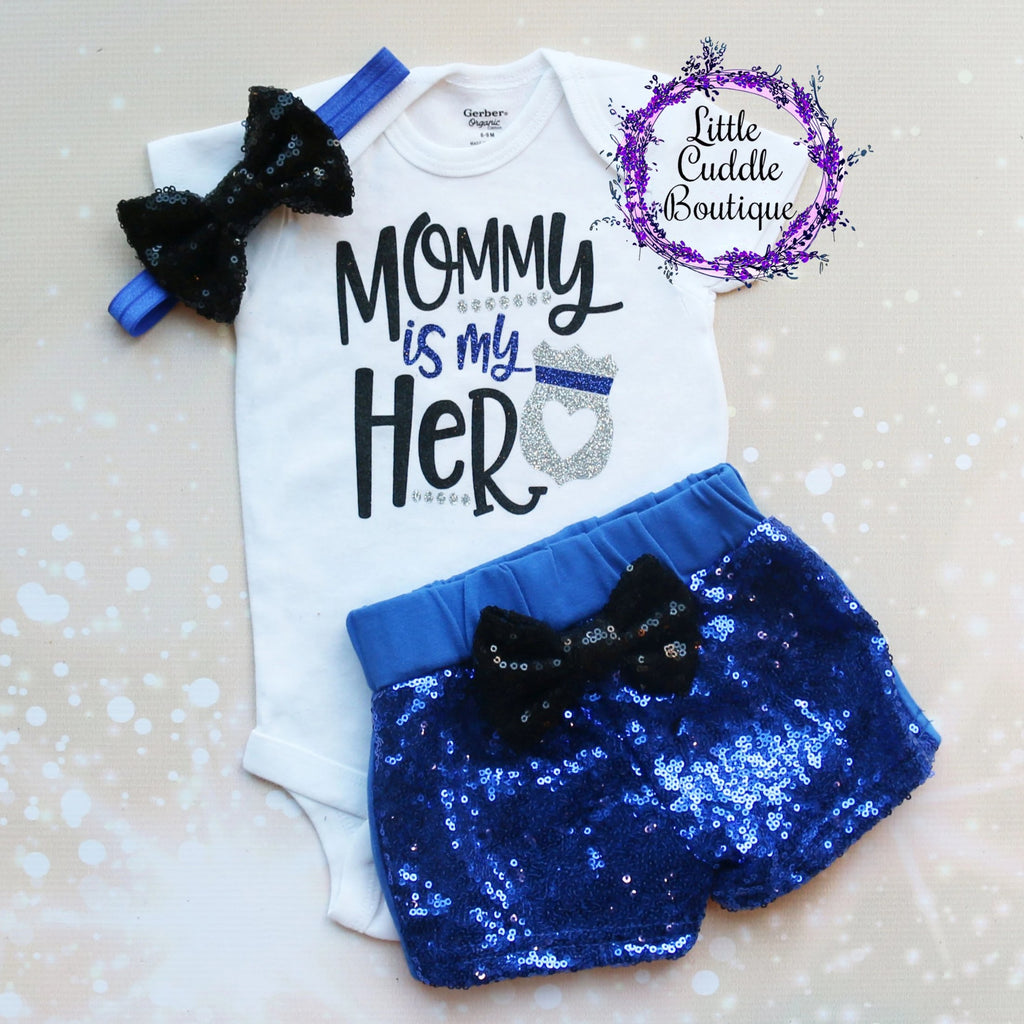 Mommy Is My Hero Police Shorts Outfit