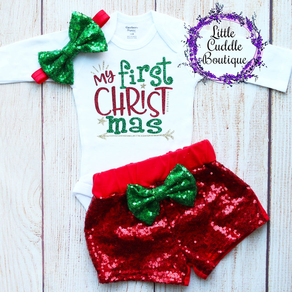 My First Christmas Baby Shorts Outfit