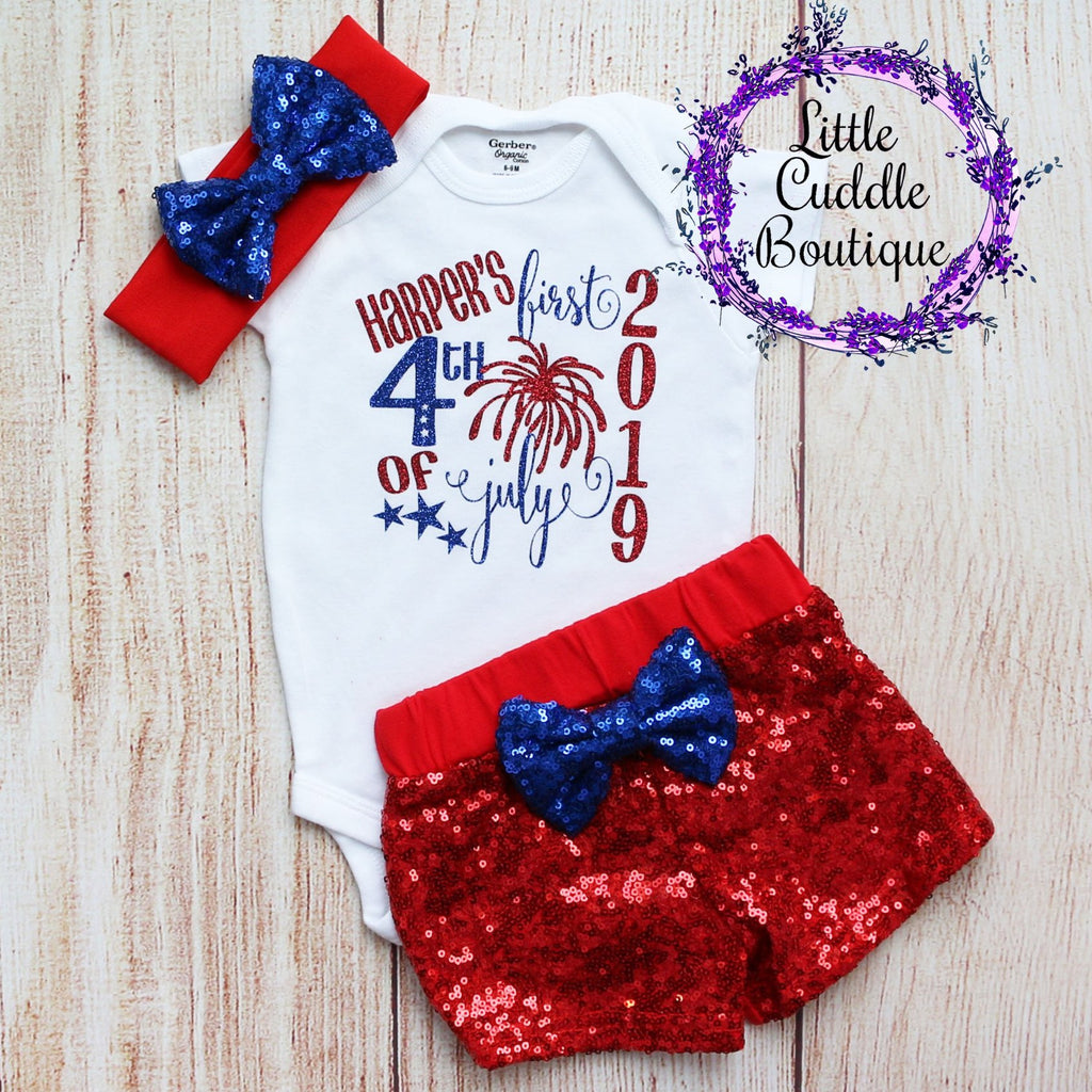 Personalized First 4th of July Shorts Outfit