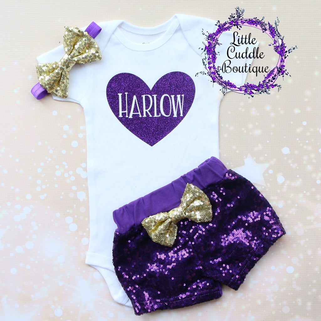 Personalized Heart Baby Shorts Outfit