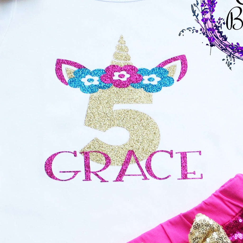 Personalized Toddler Unicorn Birthday Shorts Outfit