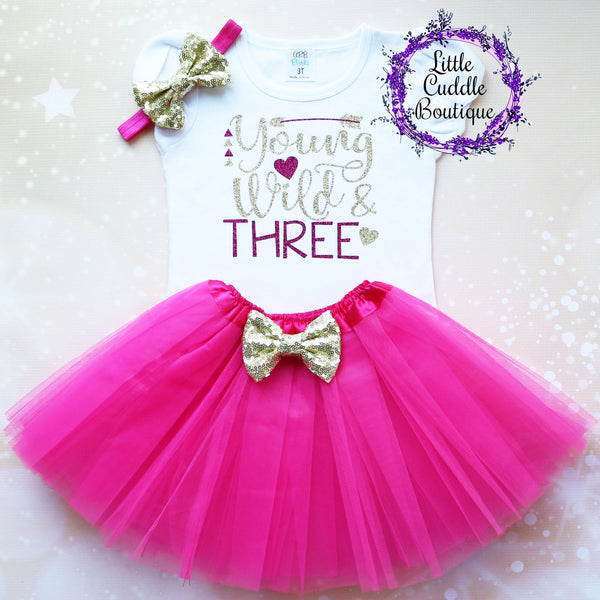 Little Cuddle Boutique Young Wild and Three Birthday Tutu Outfit