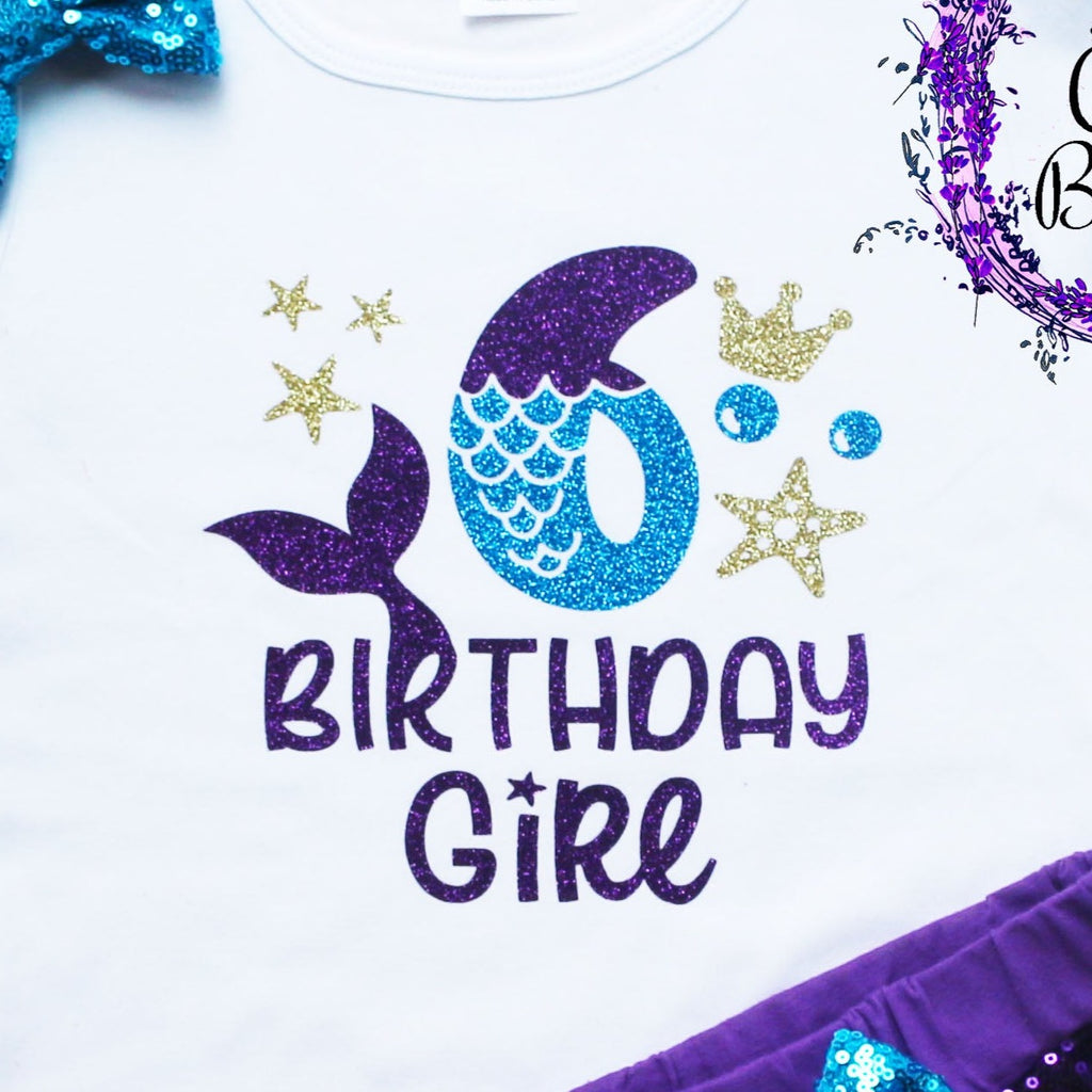6th Mermaid Girl Birthday Shorts Outfit