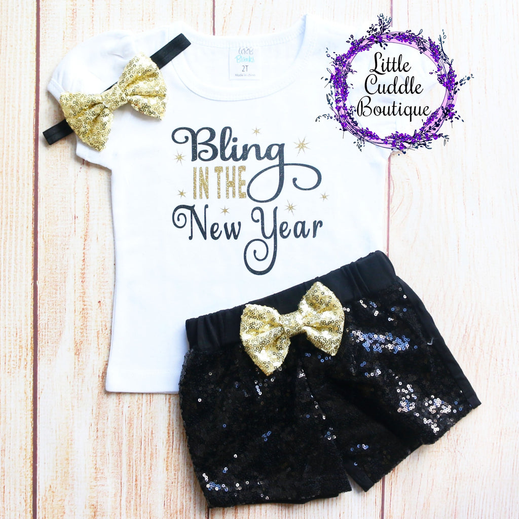 Bling In The New Year Toddler Shorts Outfit