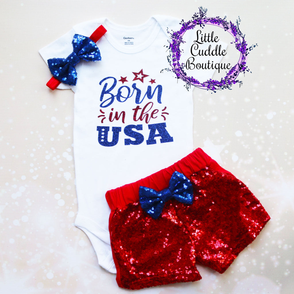 Born In The USA Fourth of July Baby Shorts Outfit