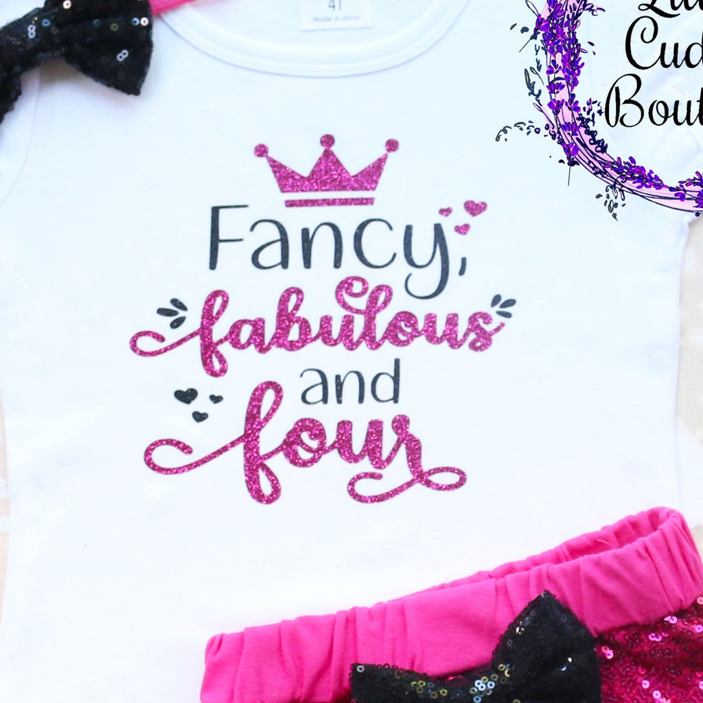 Fancy Fabulous and Four Shorts Birthday Shorts Outfit