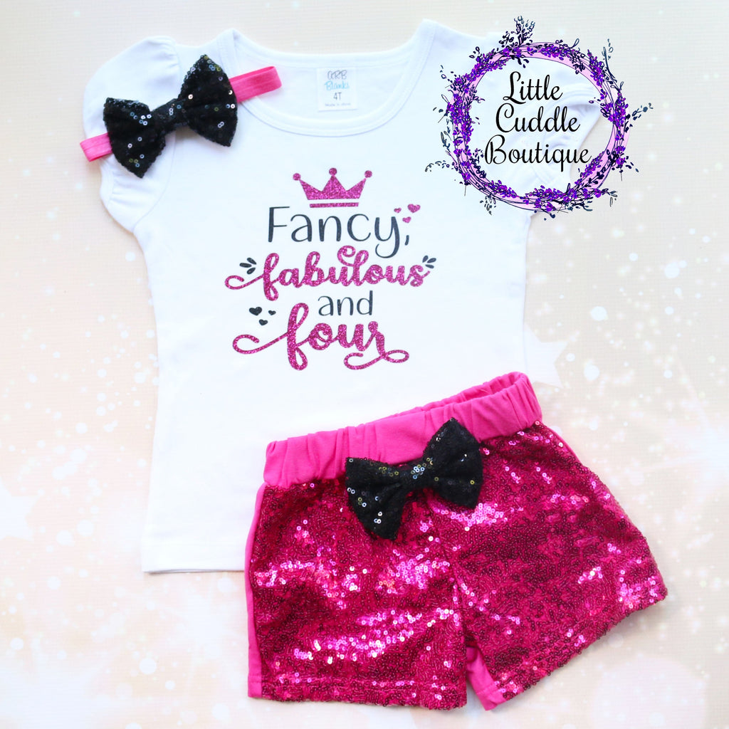 Fancy Fabulous and Four Shorts Birthday Shorts Outfit