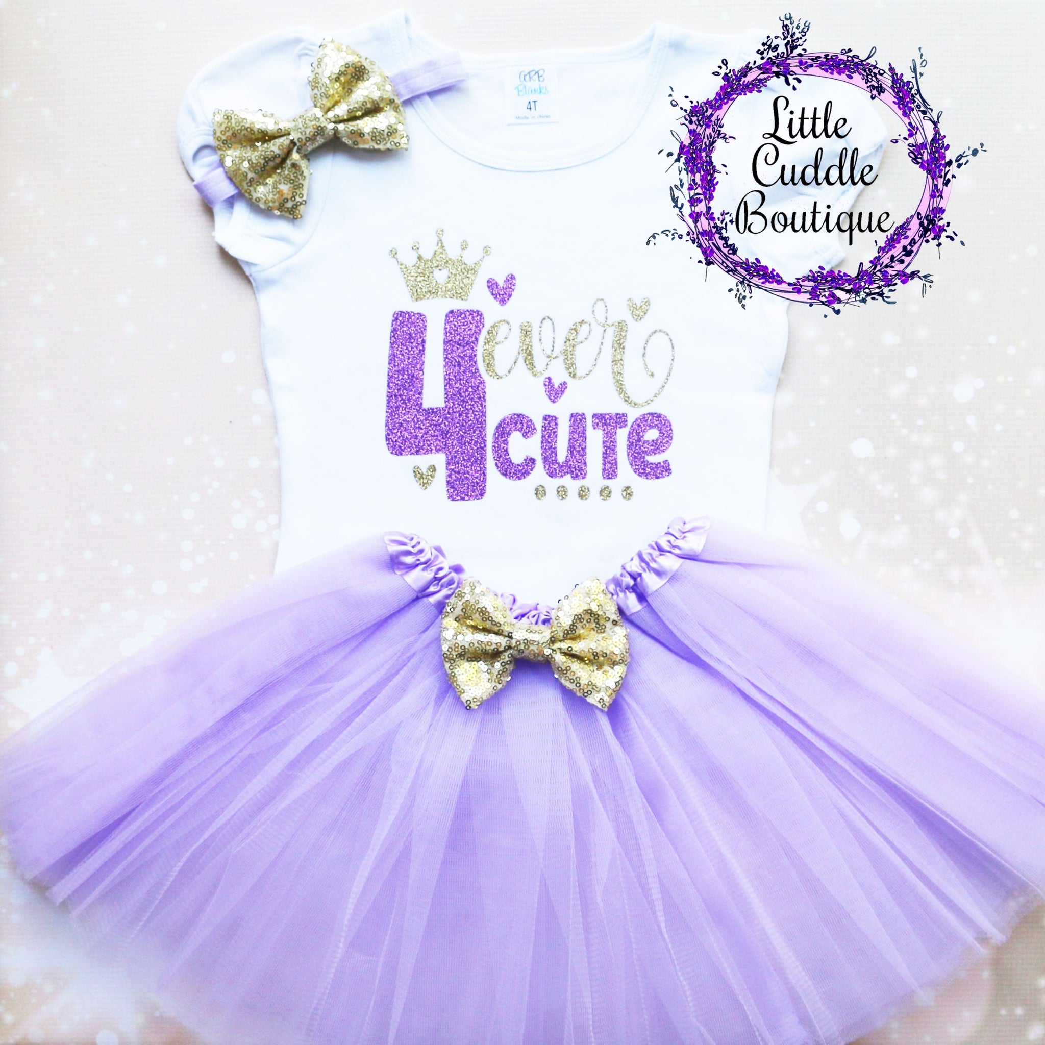 4t birthday dress Four Ever Cute Birthday Tutu Outfit-Little Cuddle Boutique Complete Outfit-Short Sleeve / 2T