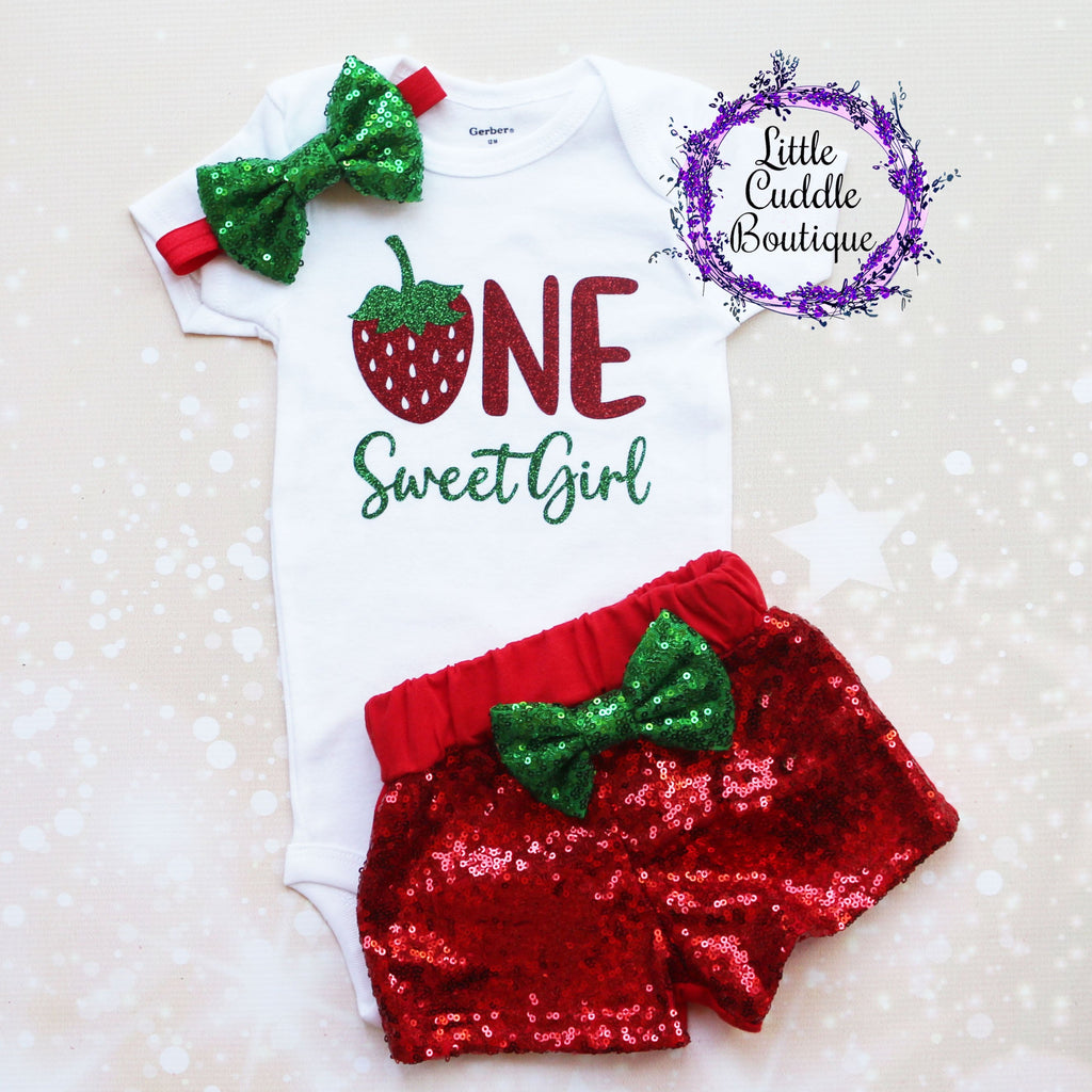 One Sweet Girl Strawberry Baby Shorts Outfit
