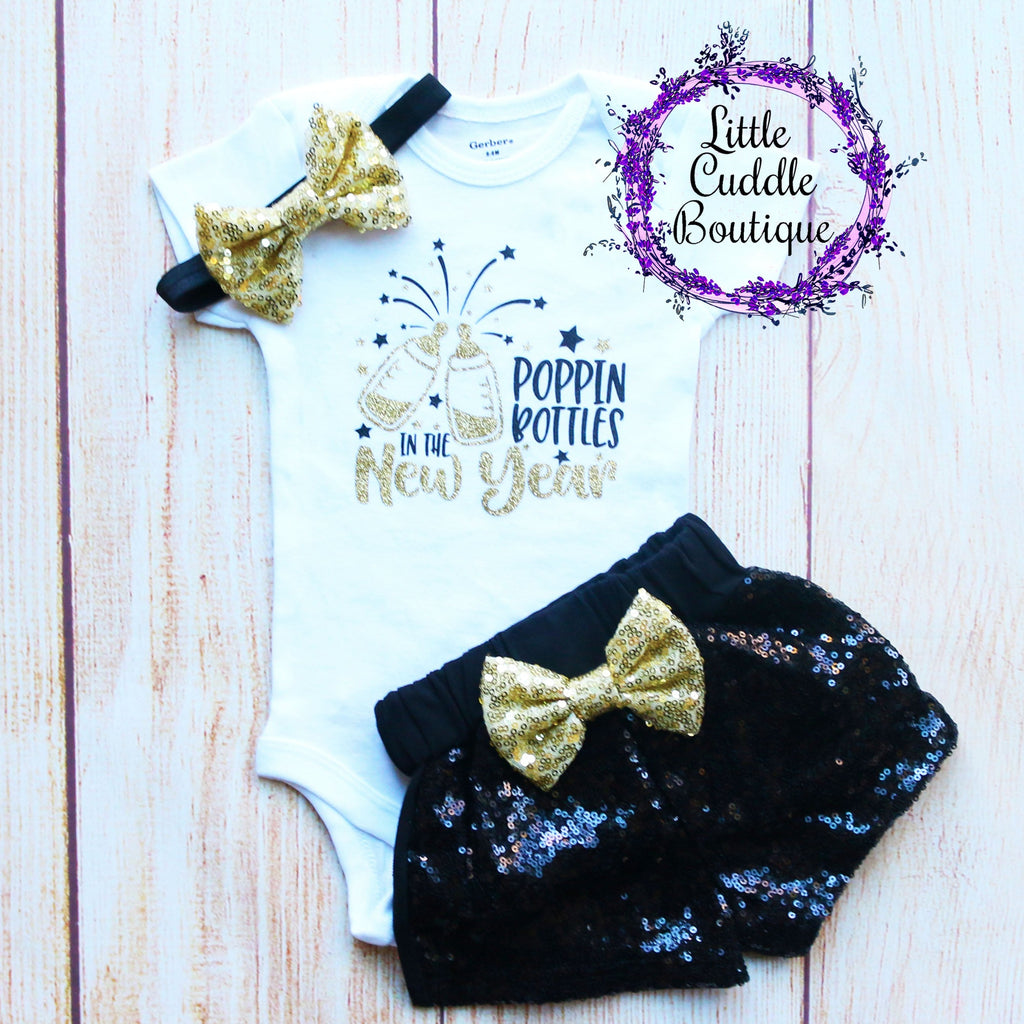 Poppin Bottles New Year's Baby Girl Shorts Outfit