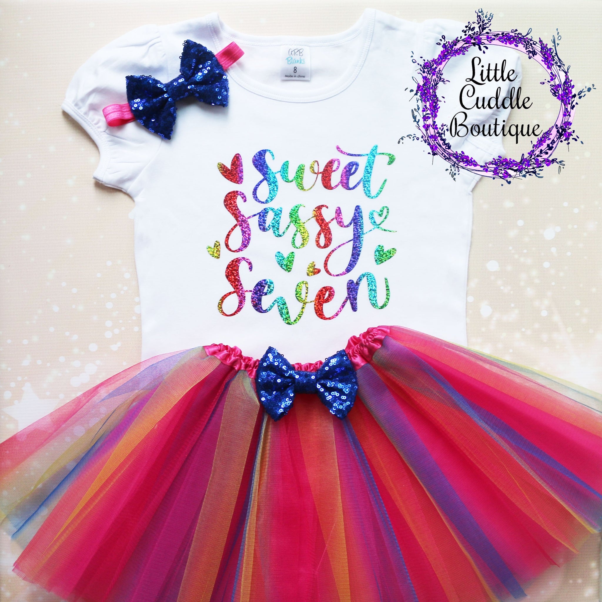 Sweet Sassy Seven Birthday Tutu Outfit-Little Cuddle Boutique Puff Sleeve Shirt Only-Short Sleeve / 8