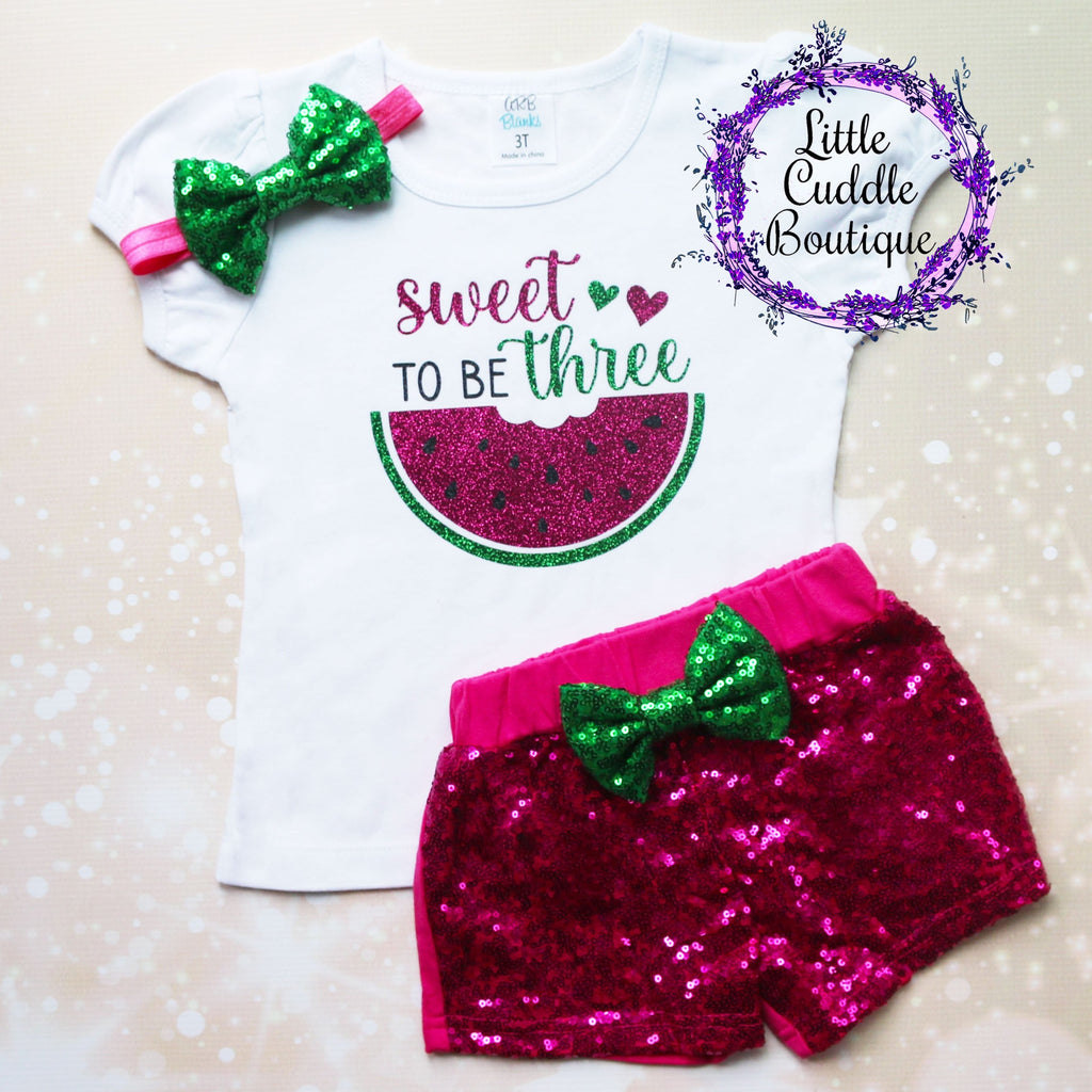 Sweet To Be Three Watermelon Birthday Shorts Outfit
