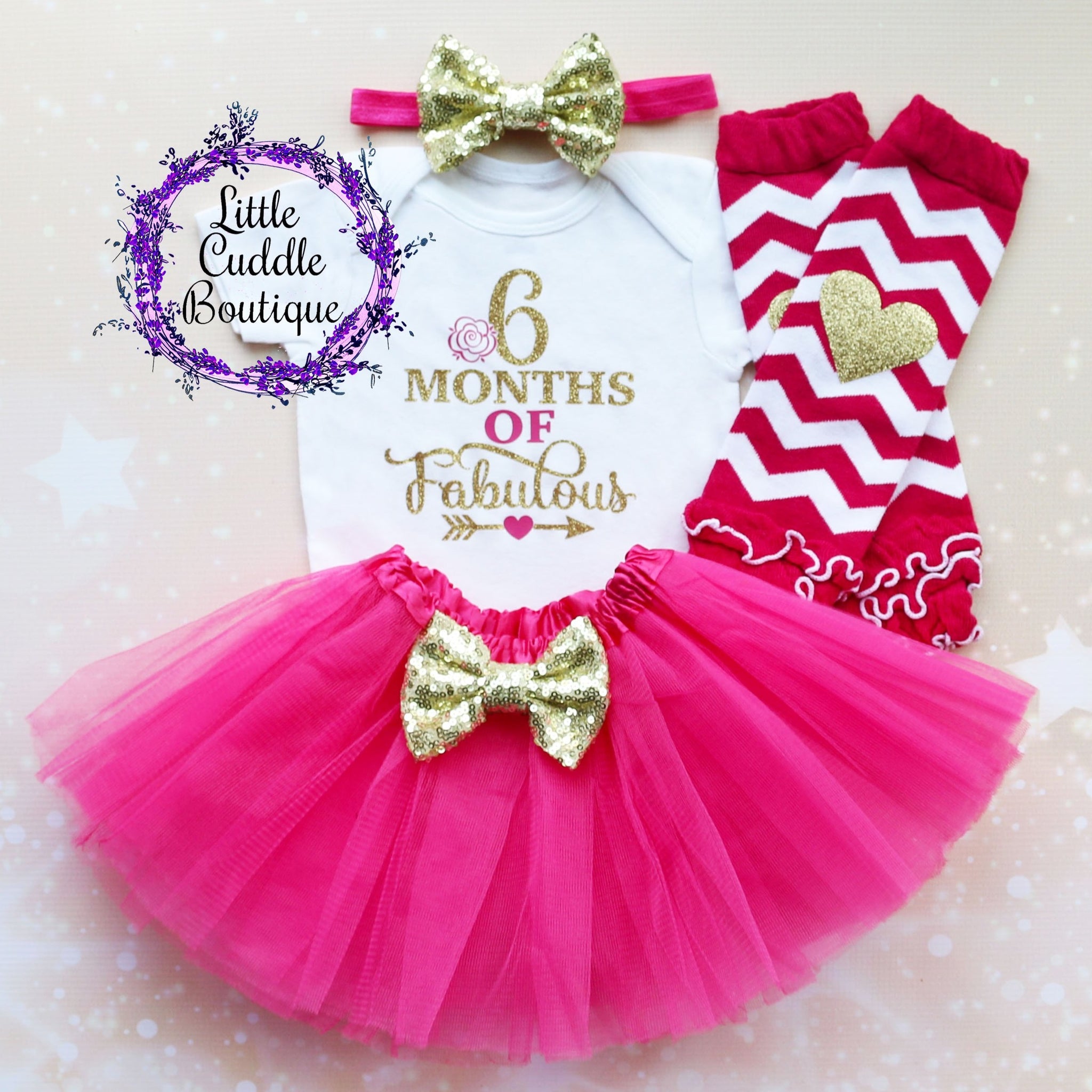 6 Months Of Fabulous Baby Tutu Outfit-Little Cuddle Boutique 4pc Set As Shown-Short Sleeve / 6-9 Months 6 Months Of Fabulous Baby Tutu Outfit-Little Cuddle Boutique 4pc Set As Shown-Short Sleeve / 6-9 Months