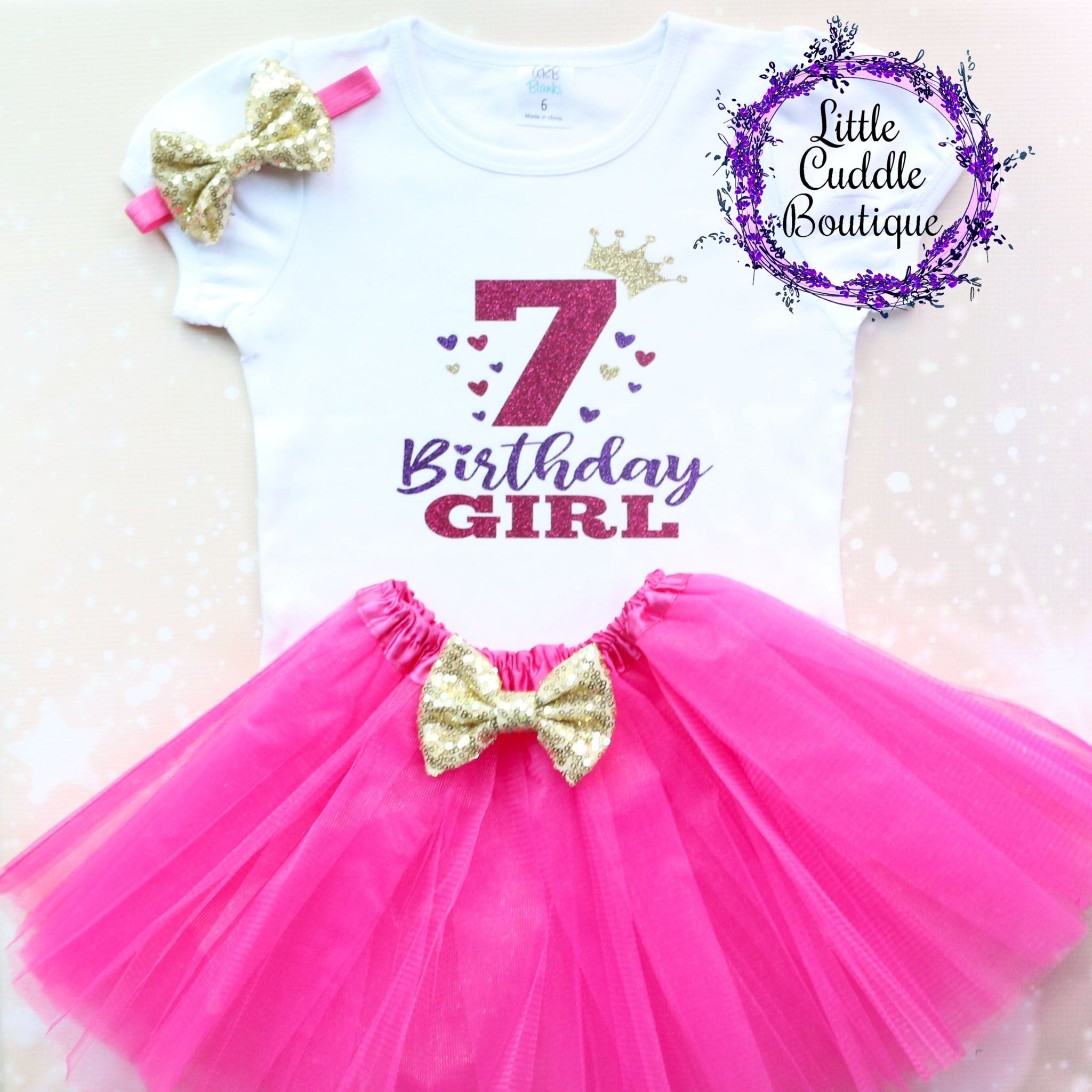 7 Birthday Girl Tutu Outfit-Little Cuddle Boutique Headband/Tutu / 12 7 Birthday Girl Tutu Outfit-Little Cuddle Boutique Headband/Tutu / 12