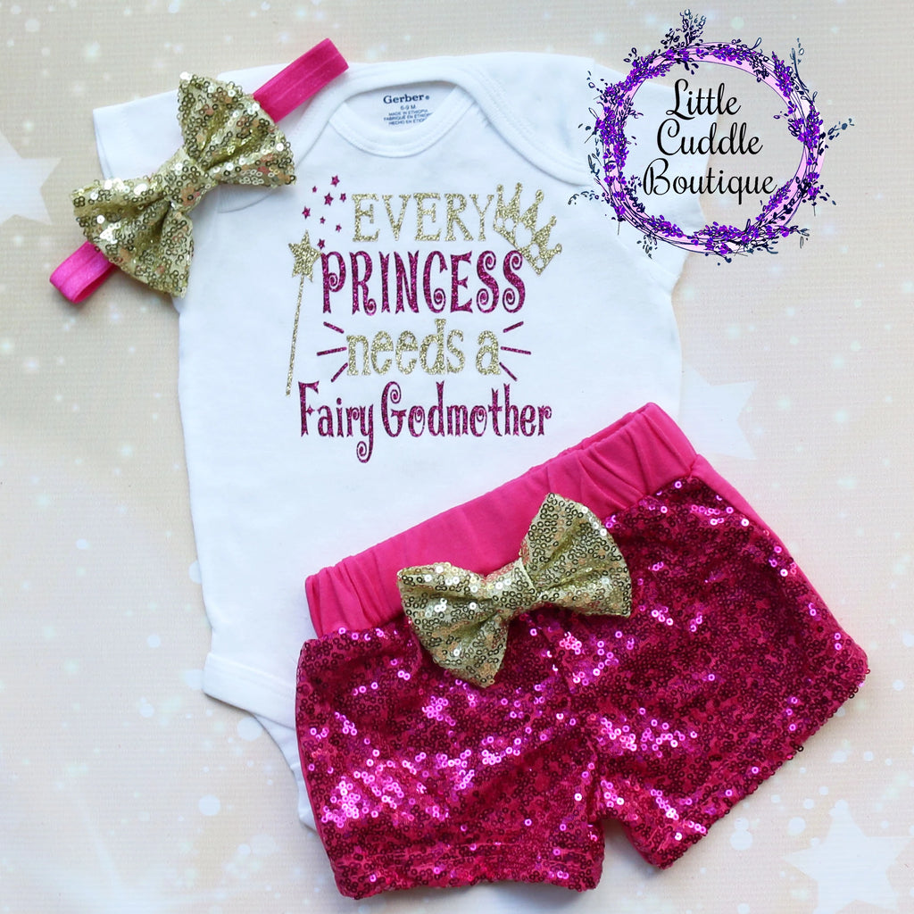 Every Princess Needs A Fairy Godmother Baby Shorts Outfit