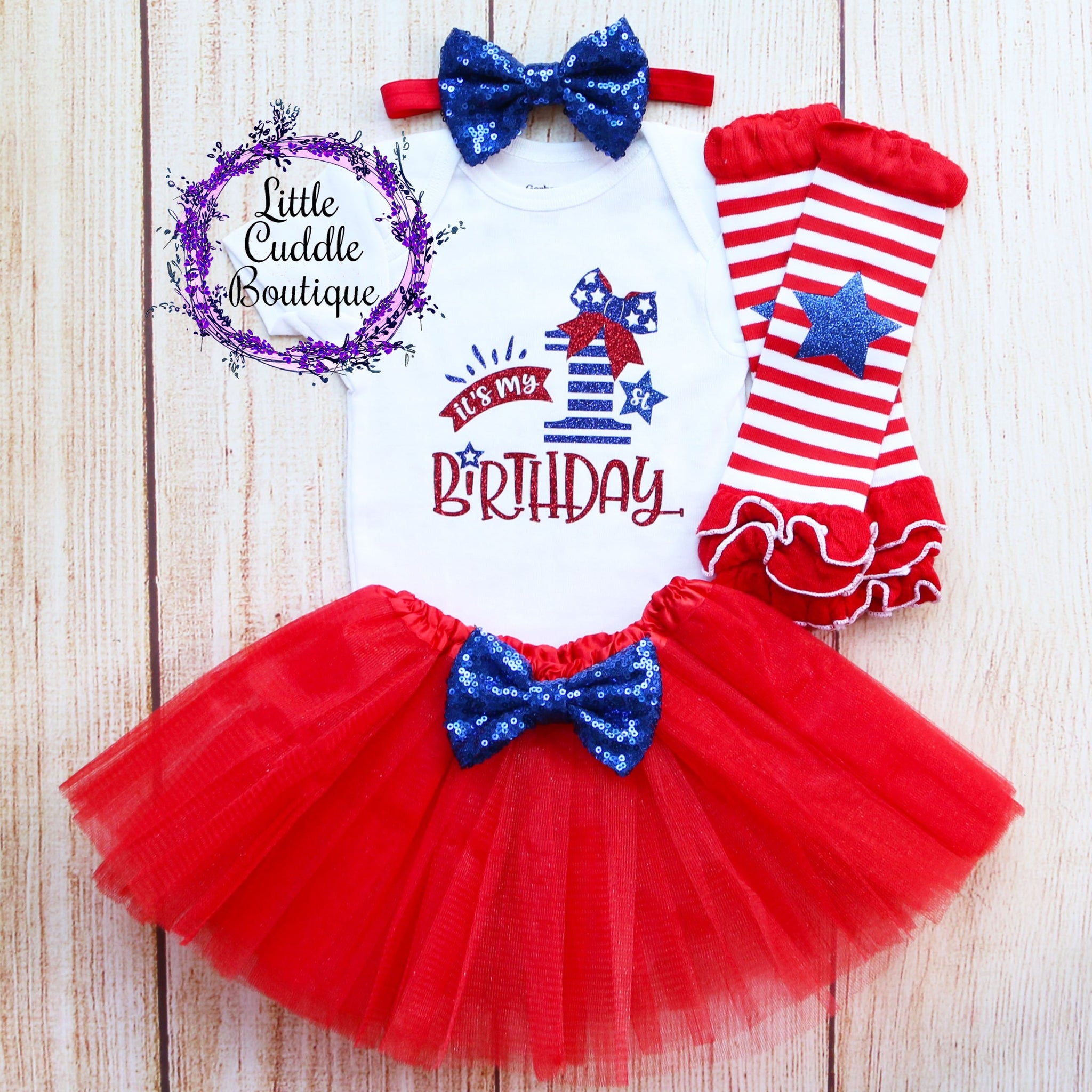 It's My First Birthday Fourth Of July Birthday Tutu Outfit-Little Cuddle Boutique Headband/Tutu / 3-6 Months It's My First Birthday Fourth Of July Birthday Tutu Outfit-Little Cuddle Boutique Headband/Tutu / 3-6 Months