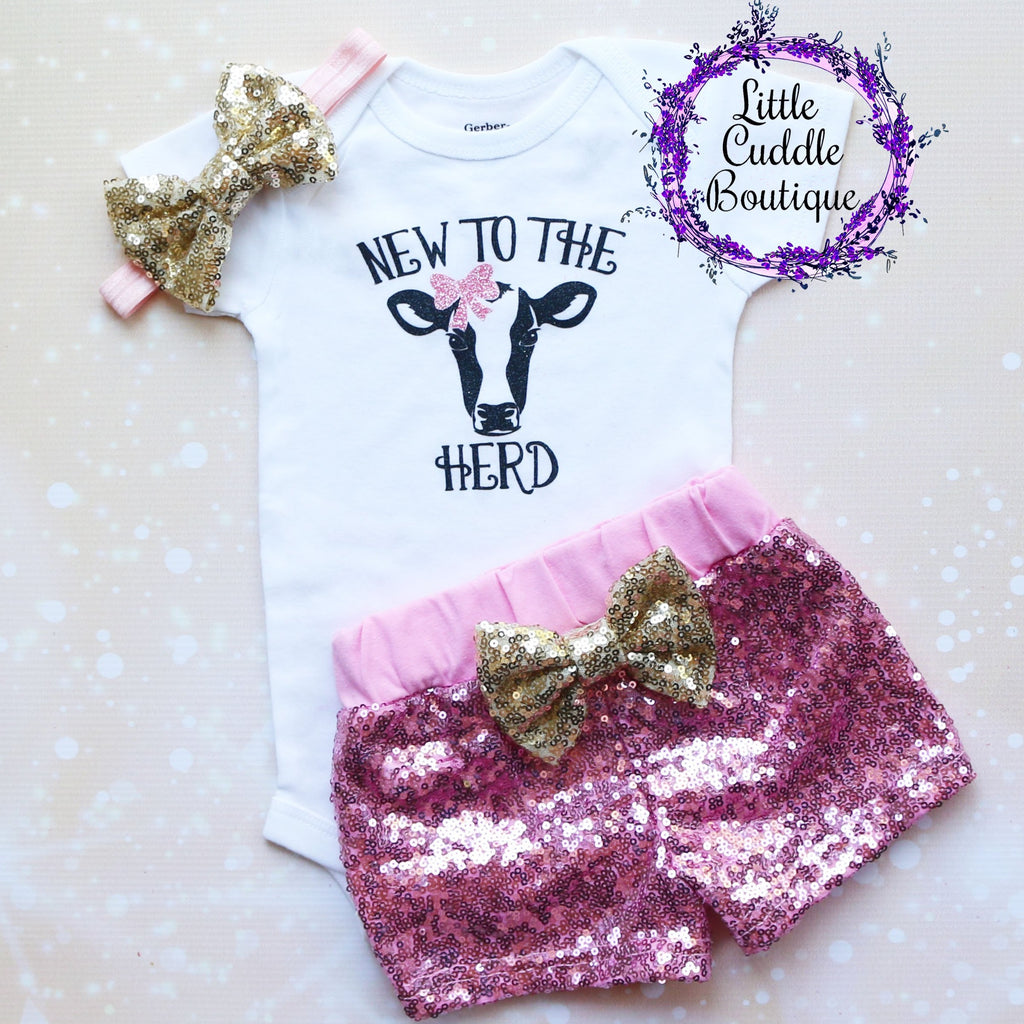 New To The Herd Baby Shorts Outfit