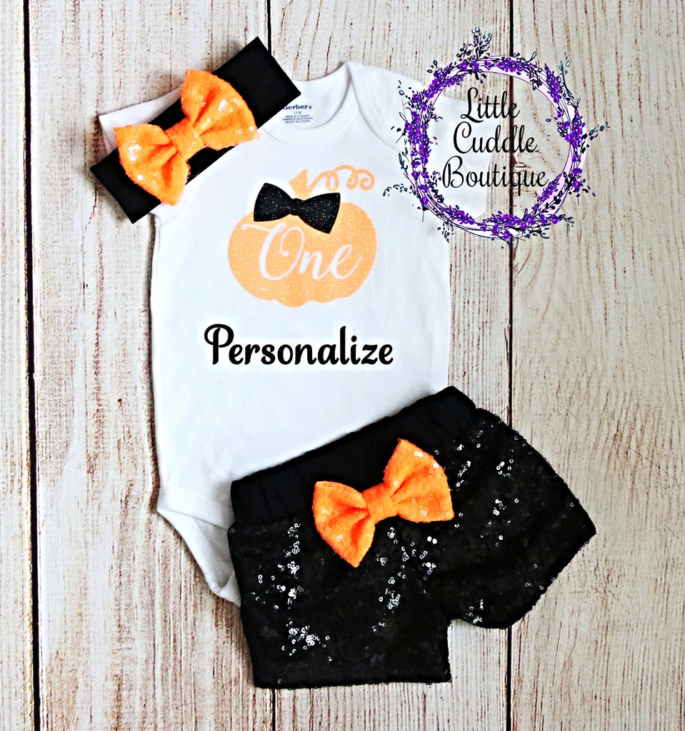 Personalized Pumpkin First Birthday Shorts Outfit