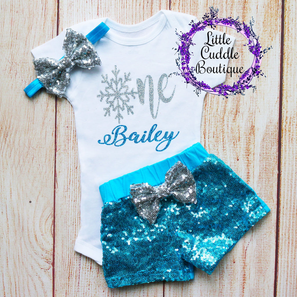 Personalized Winter Wonderland Birthday Shorts Outfit