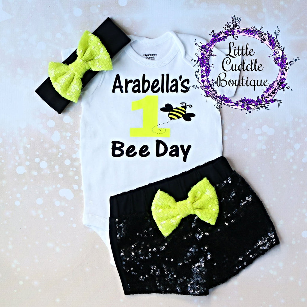 Personalized Bumble Bee Birthday Shorts Outfit