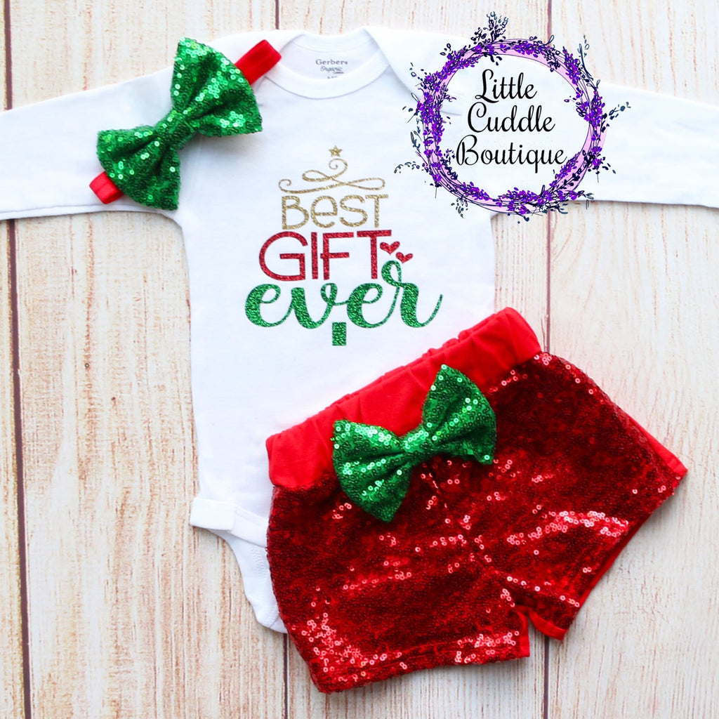 Best Gift Ever Christmas Baby Shorts Outfit