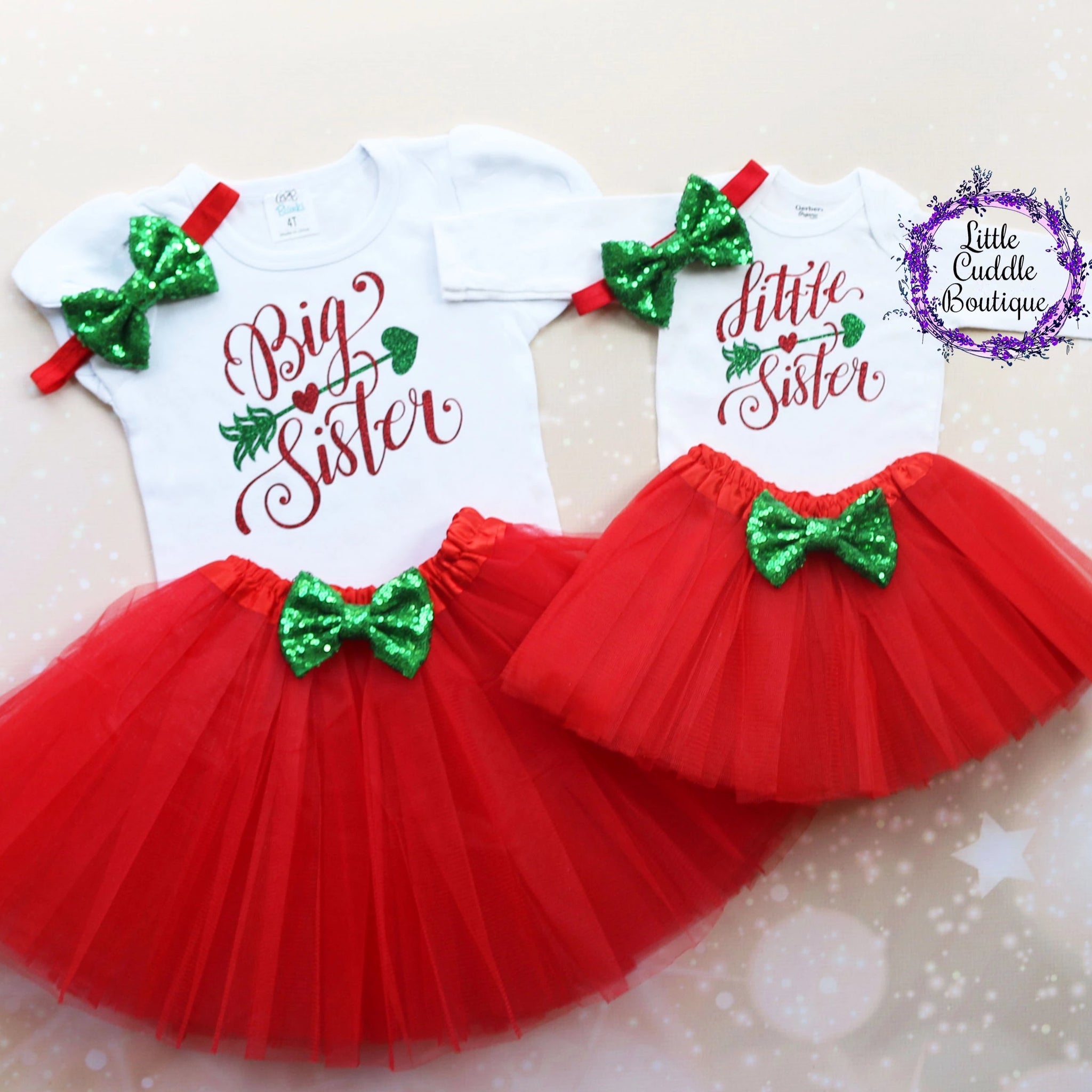 Big Sister Little Sister Christmas Tutu Outfits-Little Cuddle Boutique Big Sister Little Sister Christmas Tutu Outfits-Little Cuddle Boutique