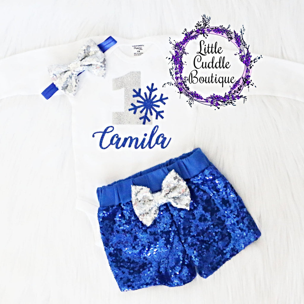 Personalized Winter Wonderland Birthday Shorts Outfit