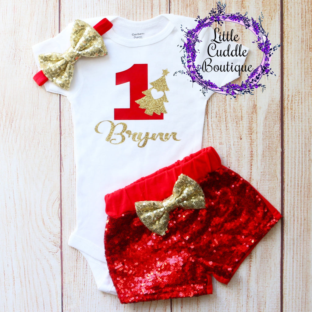 Christmas First Birthday Shorts Outfit