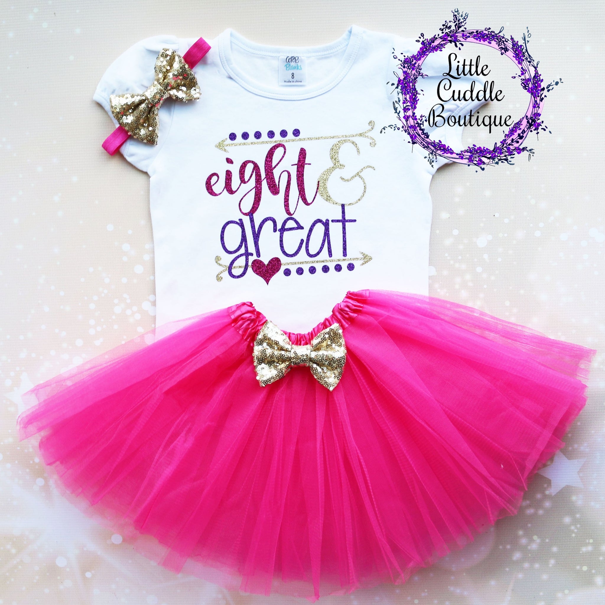 birthday tutu dress Eight & Great 8th Birthday Tutu Outfit-Little Cuddle Boutique Complete Outfit-Long Sleeve / 12