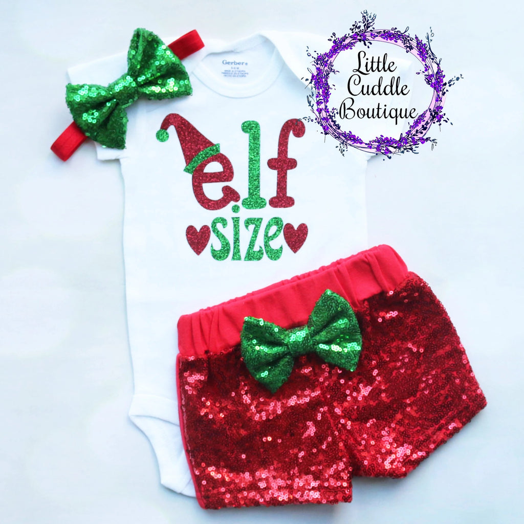 Elf Size Christmas Baby Shorts Outfit
