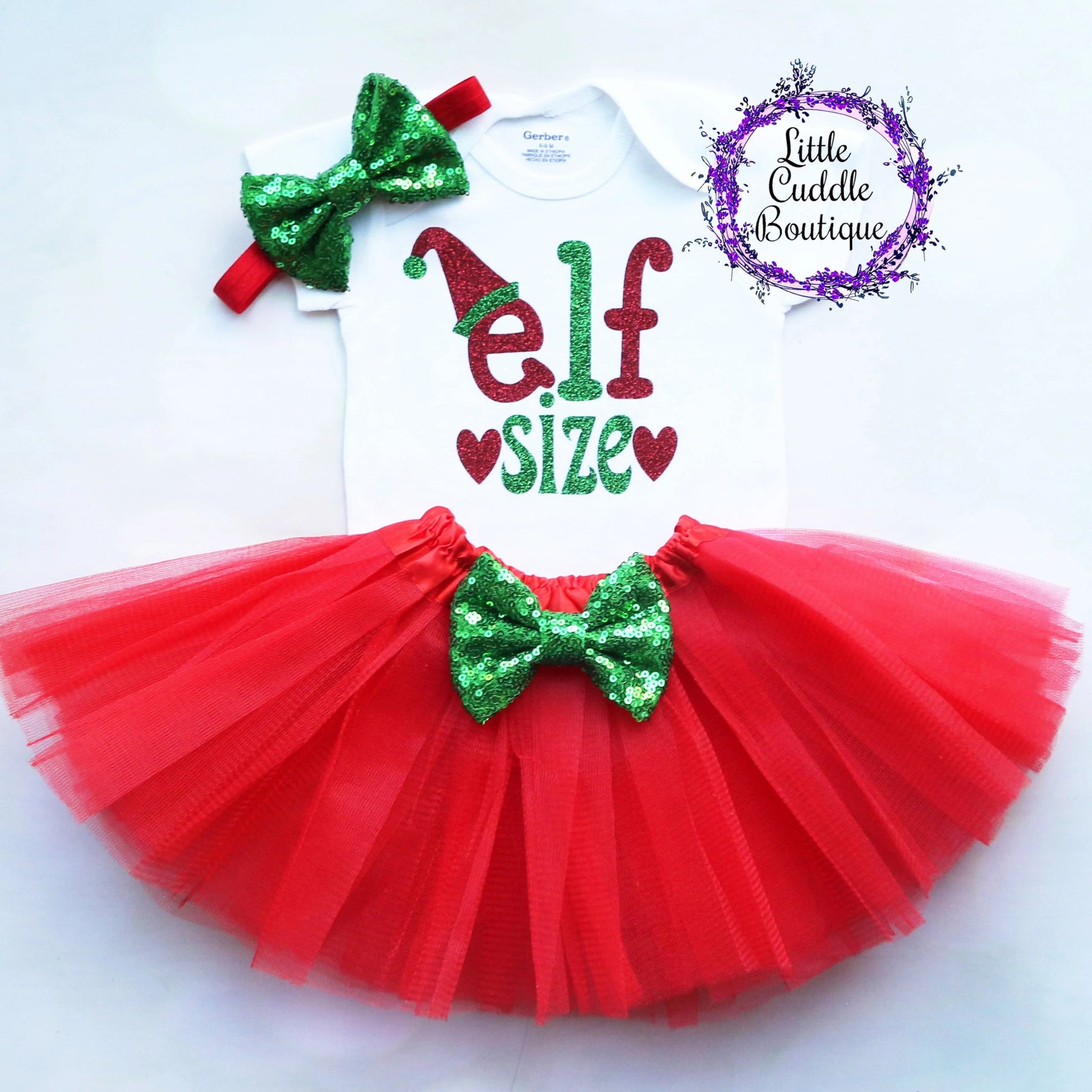 Elf Size Christmas Baby Tutu Outfit-Little Cuddle Boutique Top Only-Long Sleeve / 12 Months