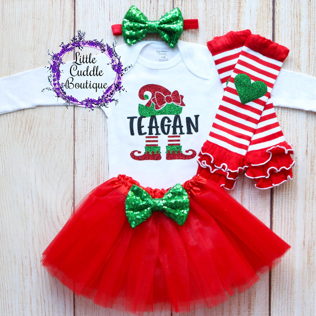 Personalized Elf Christmas Baby Tutu Outfit