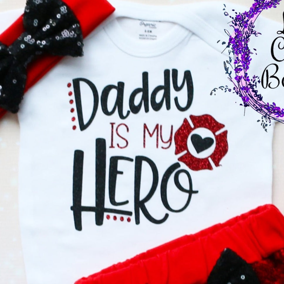 Daddy Is My Hero Firefighter Shorts Outfit