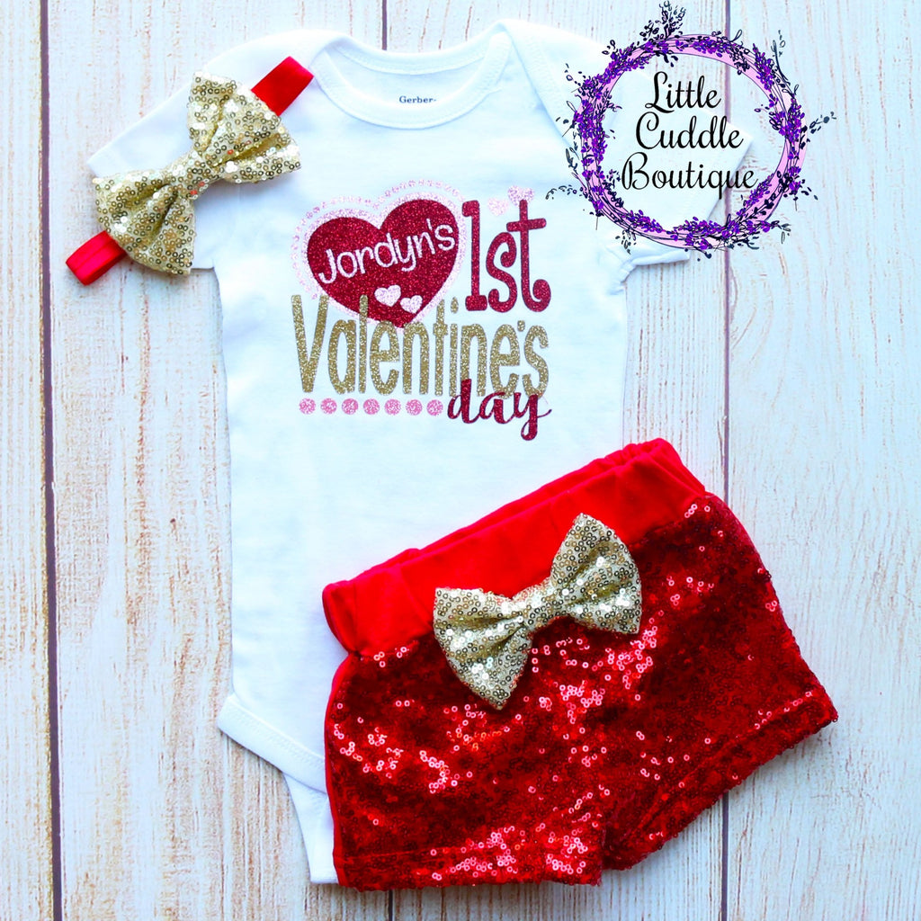 Personalized 1st Valentine's Baby Shorts Outfit