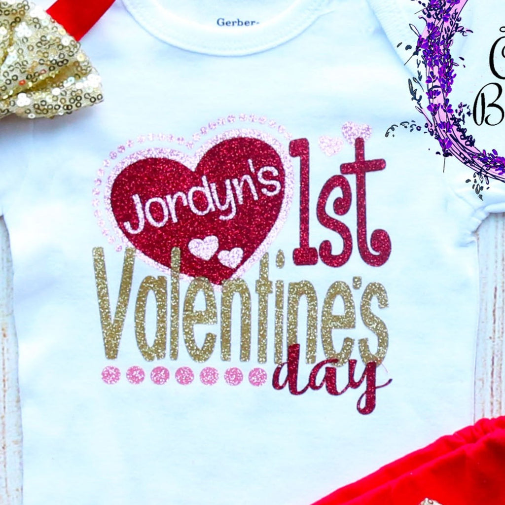Personalized 1st Valentine's Baby Shorts Outfit