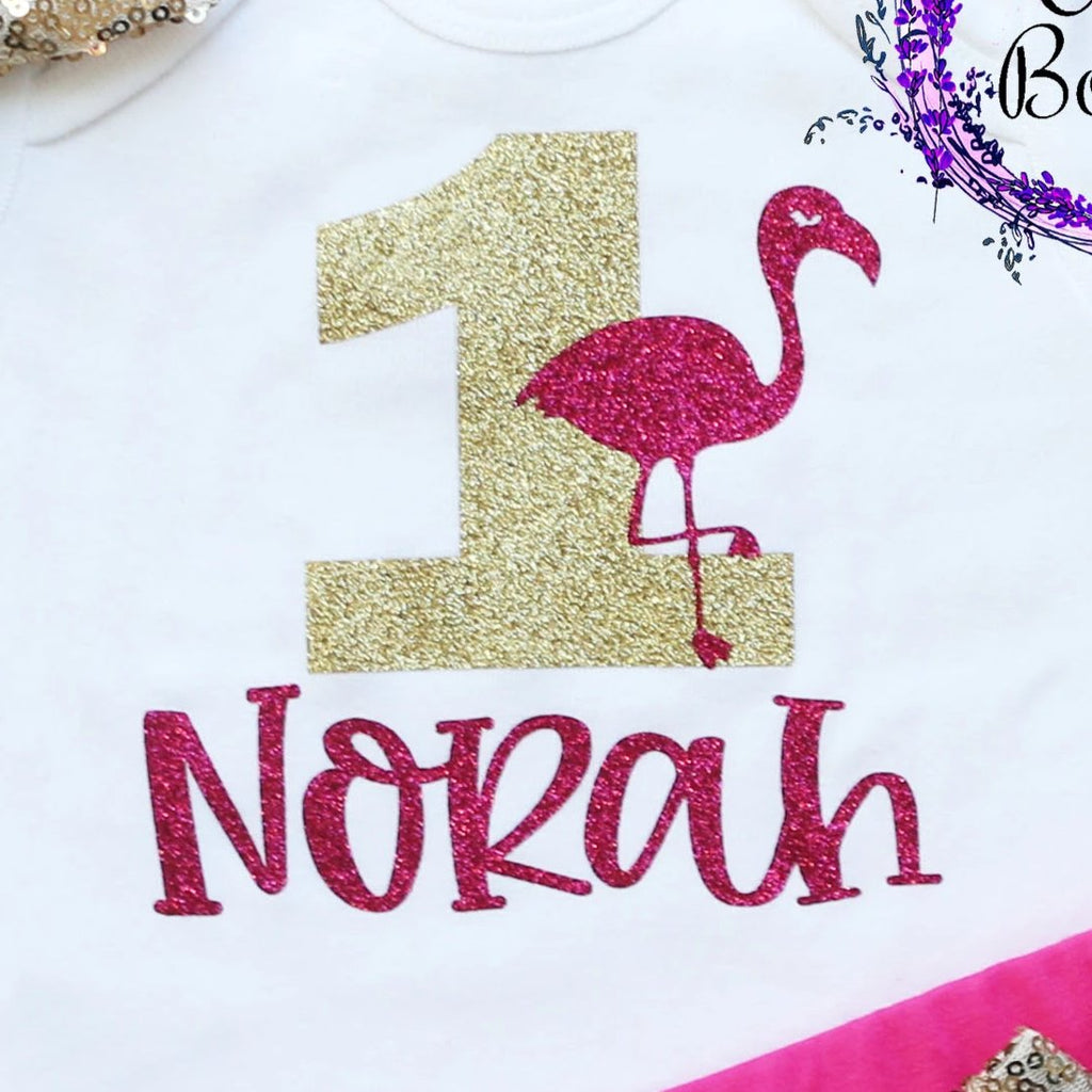 Personalized Flamingo First Birthday Shorts Outfit