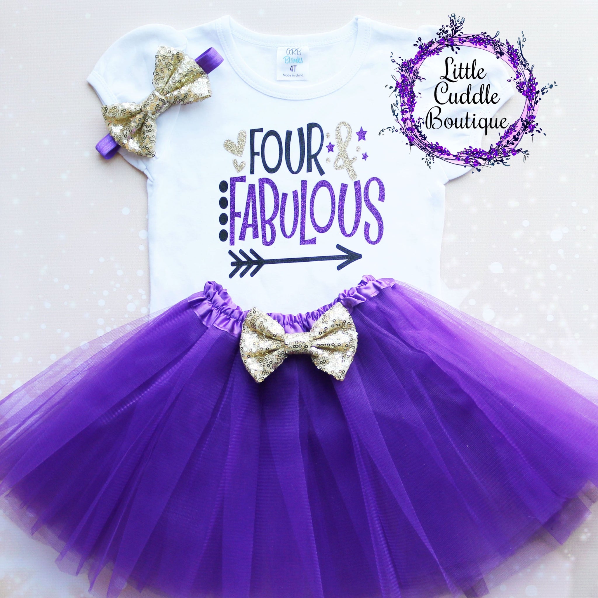 4t birthday dress Four & Fabulous 4th Birthday Tutu Outfit-Little Cuddle Boutique Headband/Tutu / 12