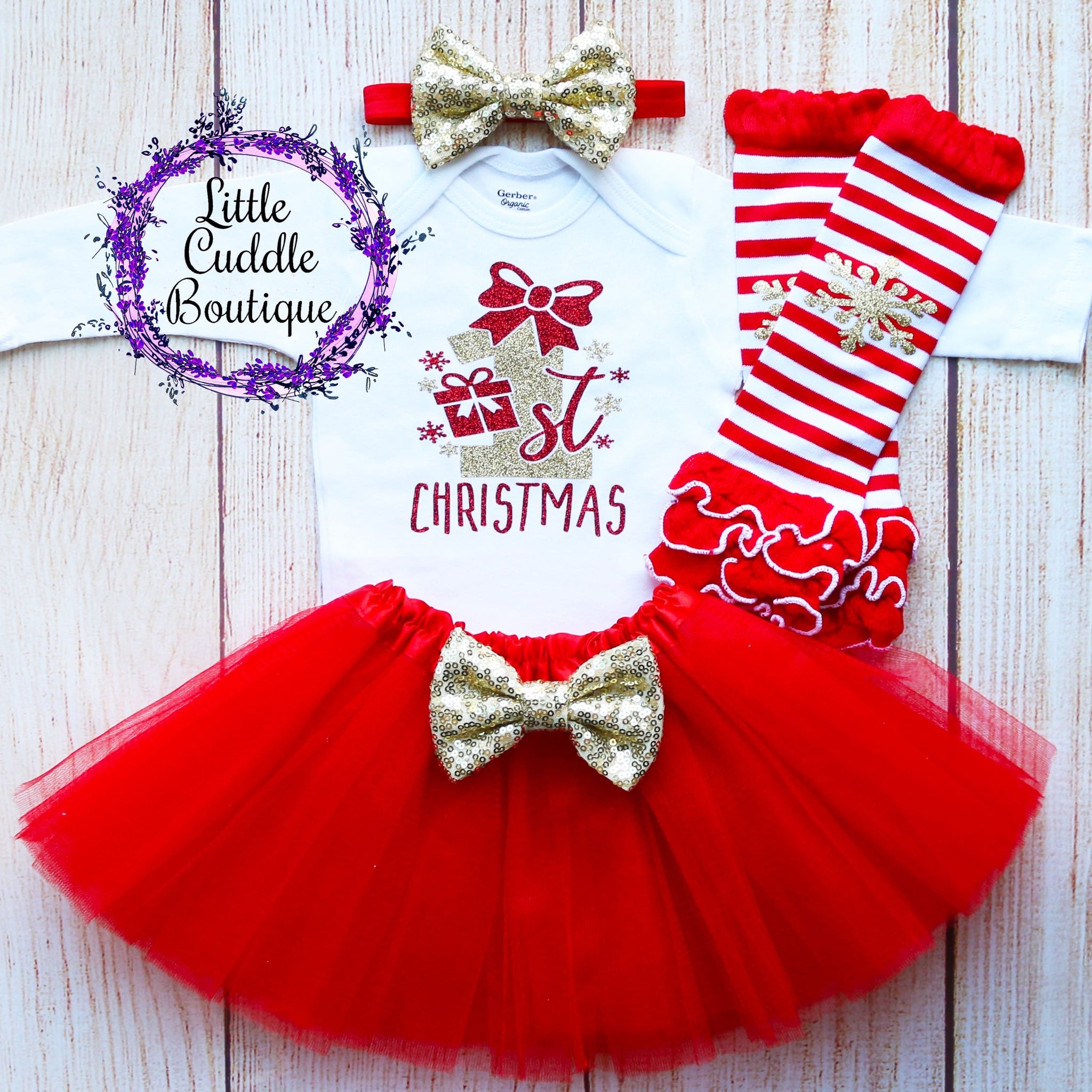 First Christmas Baby Tutu Outfit-Little Cuddle Boutique Headband/Tutu / 0-3 Months
